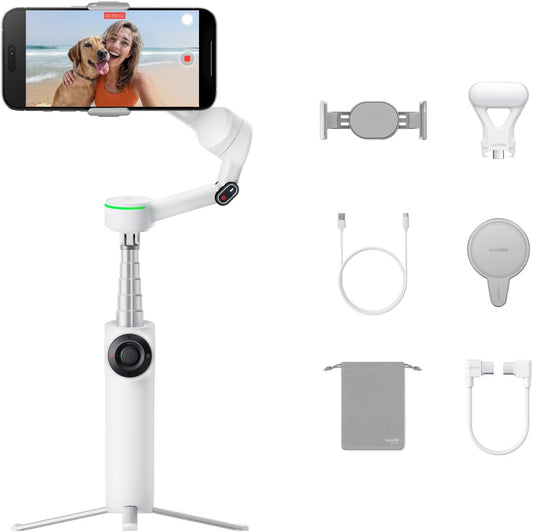 Insta360 Flow 2 Pro Creator Bundle (White) - Foldable AI Phone Gimbal, Apple DockKit, 360º Pan Tracking, Free Tilt Mode, Built-In Tripod/Selfie Stick, Portable Vlog/Travel Stabilizer, Spotlight, MagSafe