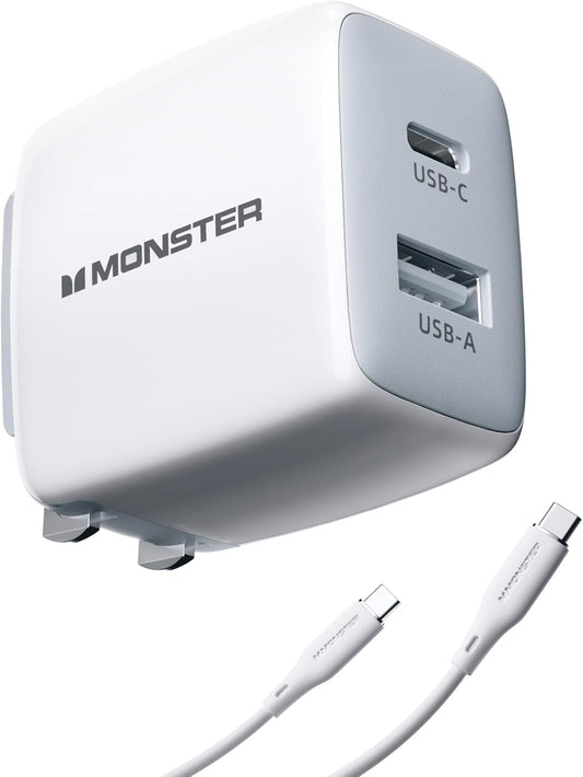 Monster USB C-laaier, 25W Supervinnige laaier met USB C-kabel, Muurlaaier met Opvoubare Prop vir iPhone 15/15 Plus/15 Pro/15 Pro Max, Samsung Galaxy, iPad Pro, Pixel