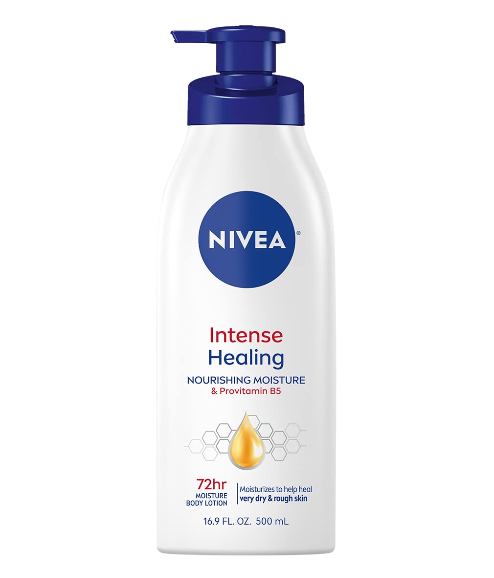 NIVEA Intense Healing Body Lotion for Very Dry, Itchy Skin with Glycerin, Provitamin B5 and Niacinamide, 72-Hour Body Moisturizer, 16.9 Fl Oz Pump Bottle - 3PK