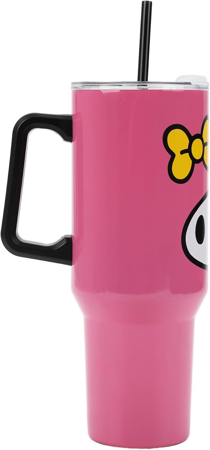 Insulated Stainless Steel Tumbler w/ Reusable Straw & Leak-Proof Lid Easy Carry Handle 40oz (Melody Face)