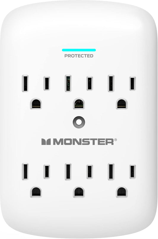 Monster Muurprop 6-Sokverlenger met Sok-Oorstroombeveiliging vir Huis, Reis, Kantoor, Huistoestelle, Rekenaars en Slimfoon-toestelle – 300J en ETL Gelys