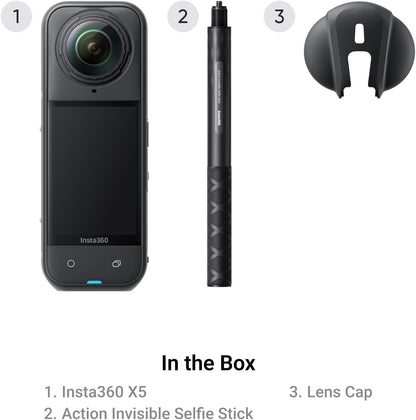 Insta360 X5 Snowboard Bundle - Waterproof 8K 360° Action Camera, Invisible Selfie Stick Effect, Leading Low Light, Rugged & Replaceable Lens, 3-Hour Battery, Clear Audio, Stabilization