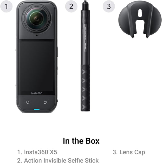 Insta360 X5 Snowboard Bundle - Waterproof 8K 360° Action Camera, Invisible Selfie Stick Effect, Leading Low Light, Rugged & Replaceable Lens, 3-Hour Battery, Clear Audio, Stabilization