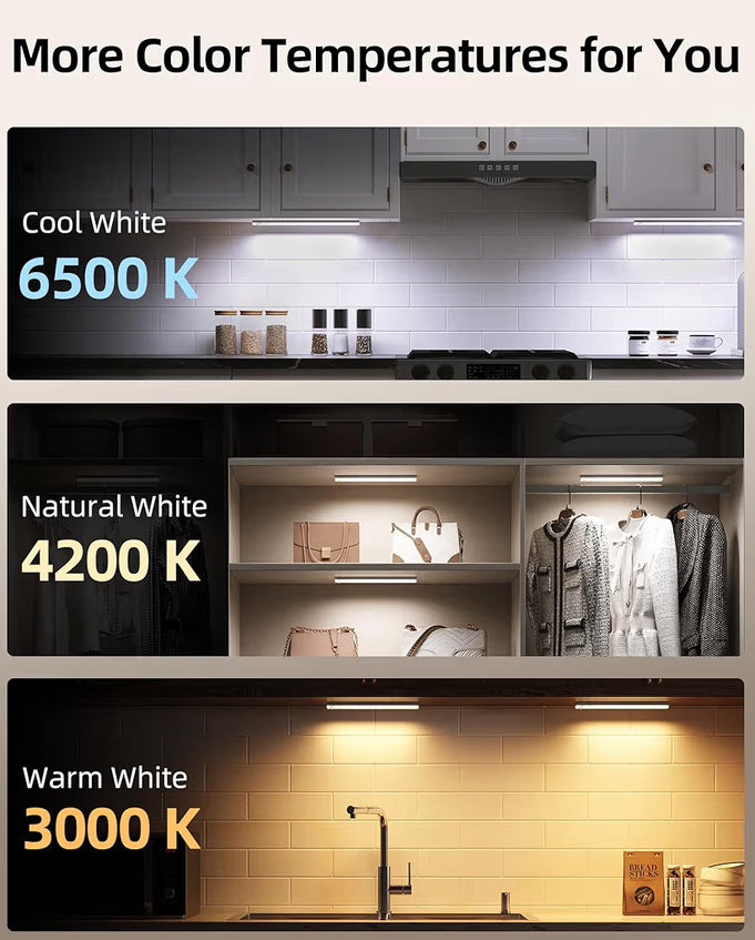 6-Pack Under Cabinet Lighting w/ Charging Station, 2000mAh Rechargeable Wireless Motion Sensor Lights, 3 Color Temps, Dimmable/Timer
