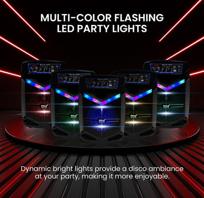 Portable Rechargeable Outdoor Bluetooth Speaker PA System 8”  400W Recording Function, Mic In, Party Lights USB/SD, Radio