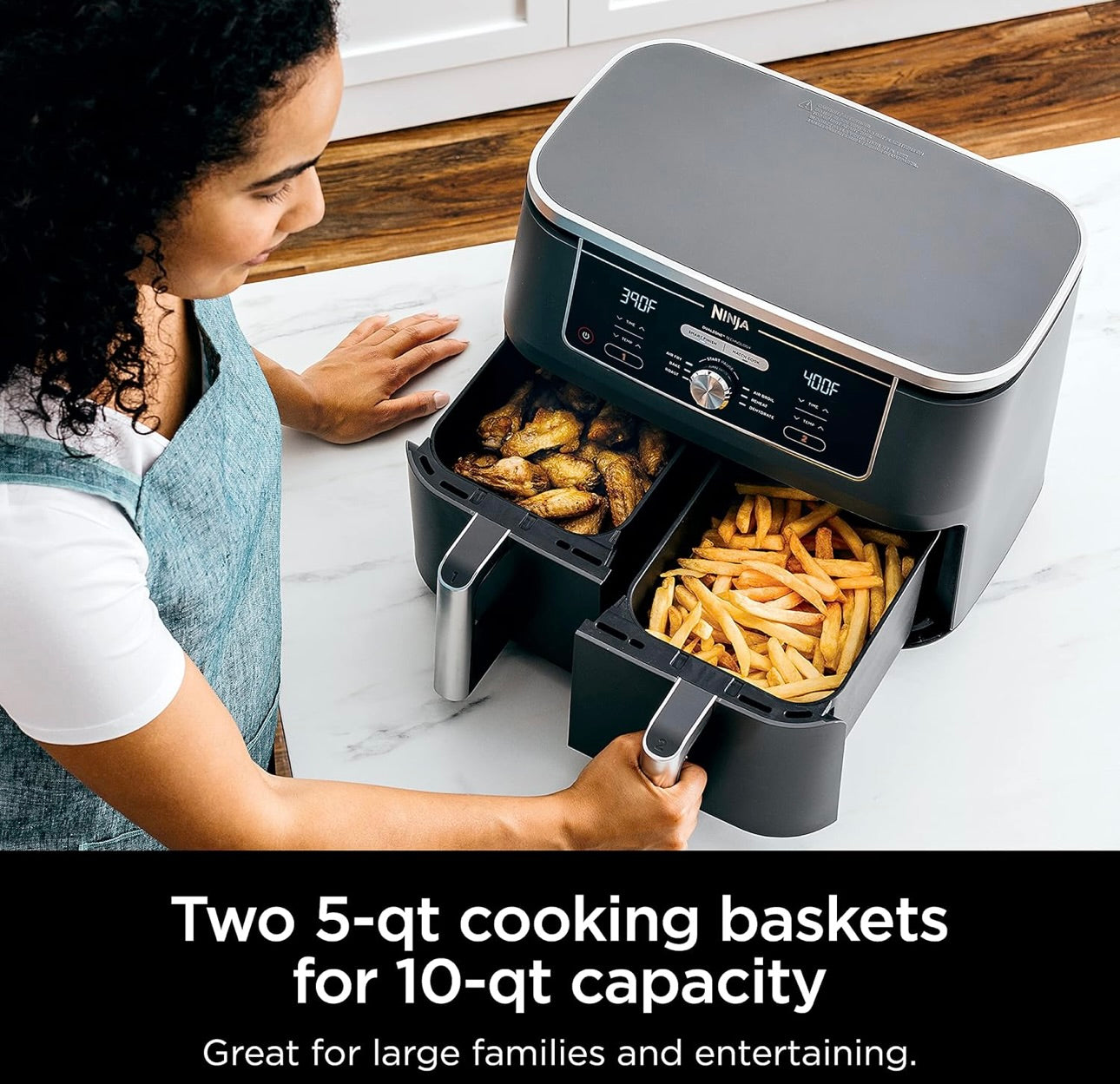 Ninja DZ401 Foodi 10 Quart 6-in-1 DualZone XL 2-Basket Air Fryer with 2 Independent Frying Baskets -  Grey
