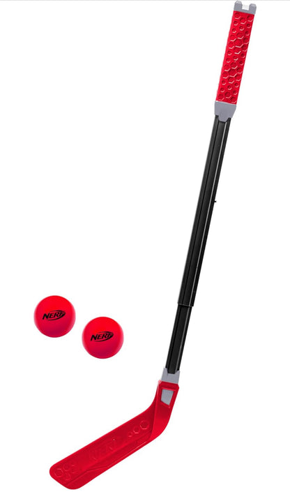 NERF Flexplay Hockey Stick + Ball Set - Adjustable HeightIndoor + Outdoor Fun, Adjustable 30" To 40" Height, Customized Blade Curve, Great For All Ages