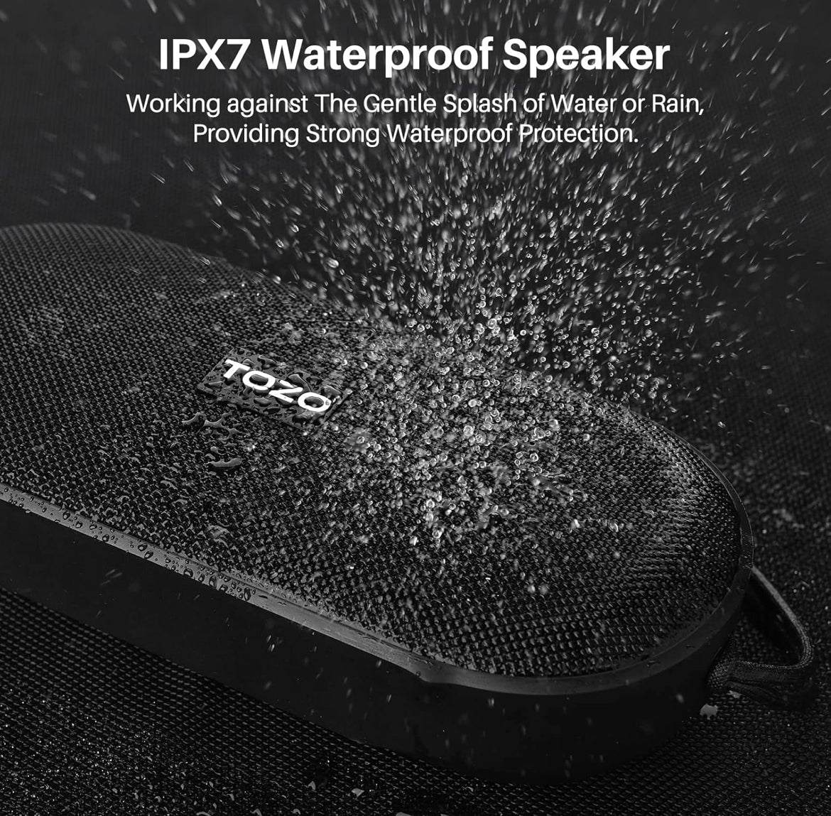 PA1 Bluetooth Portable Speaker Built-in Microphone Stereo Sound, 25H Playtime, IPX7 Waterproof - Matte Black