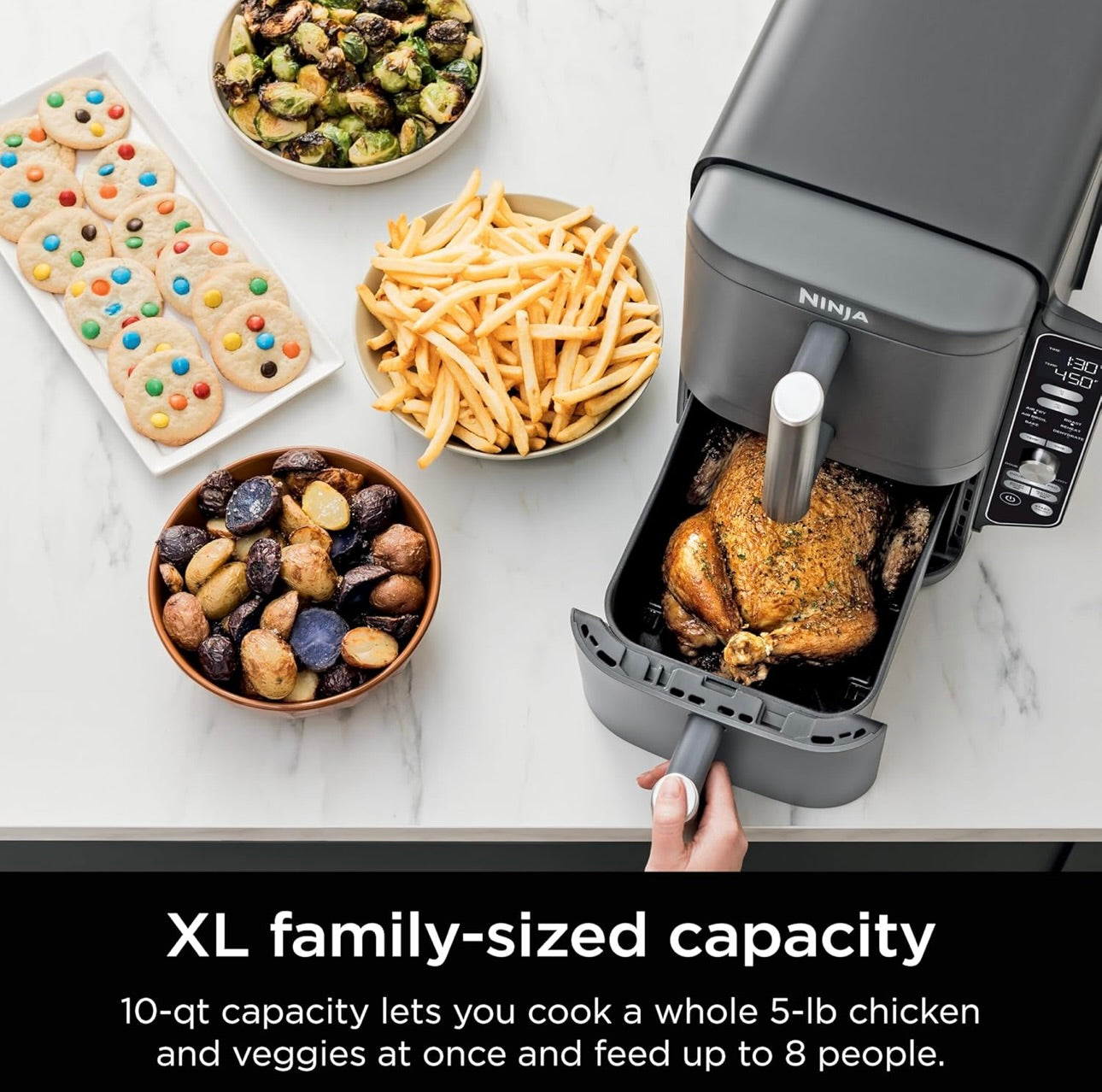 Ninja Air Fryer, 10QT DoubleStack XL 2-Basket, Compact Design, Cooks 5lb Whole Chicken, Feeds Up to 8 People, 6-in-1 Air Fryer - Grey, SL401