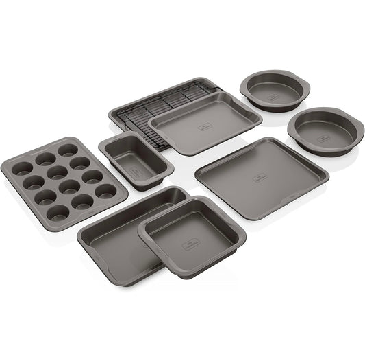 Ninja Foodi NeverStick Premium 10-stuk Bakgereedskapstel, Oondveilig tot 260°C, met (2) Bakplate, Koekiebakplaat, Broodpan, Muffinpan, (4) Koekpanne & Verkoel-/Braairooster - Grys
