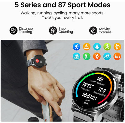 LED S5 Smart Watch 1.43" HD Sport Modes Fitness w/ Sleep Monitor, IP68 Waterproof, Stainless Steel Band