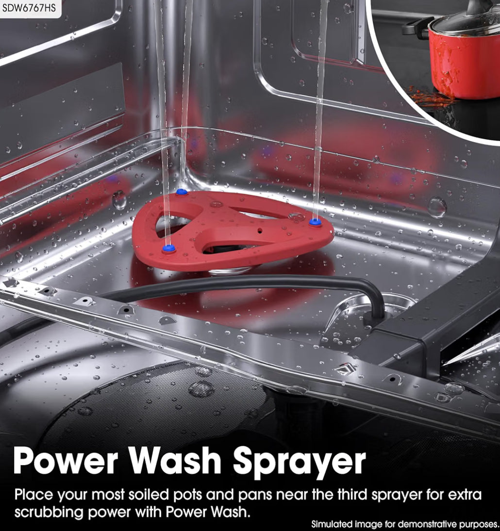 SHARP SDW6767HS Smart Dishwasher Works with Alexa. Includes LED Interior lights, Stainless Steel interior, Heated Dry with Fan Assist, Wash Zone cleans half load on either rack, Adjustable Third Rack