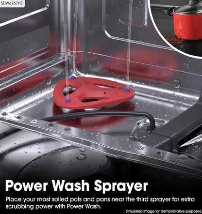 SHARP SDW6767HS Smart Dishwasher Works with Alexa. Includes LED Interior lights, Stainless Steel interior, Heated Dry with Fan Assist, Wash Zone cleans half load on either rack, Adjustable Third Rack