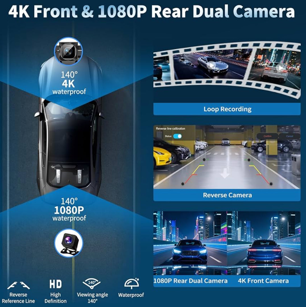 Wireless HD 11.5'' Carplay & Android Auto Car Stereo Touchscreen w/ 4K Dash Cam 1080P Backup Camera,Voice Control/GPS Navigation/Mirror Link/Bluetooth/AUX/FM