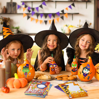 JOYIN 36 STK Halloween Kunsvlytplakkers vir Kinderspartytjies, Maak-’n-Gesig-plakkers met Heks- en Vampierontwerpe, Selfdoen-kunsvlytmateriaal vir Halloween-partytjiespeletjies, Klaskameraktiwiteite, Geskenke, Lekkernye