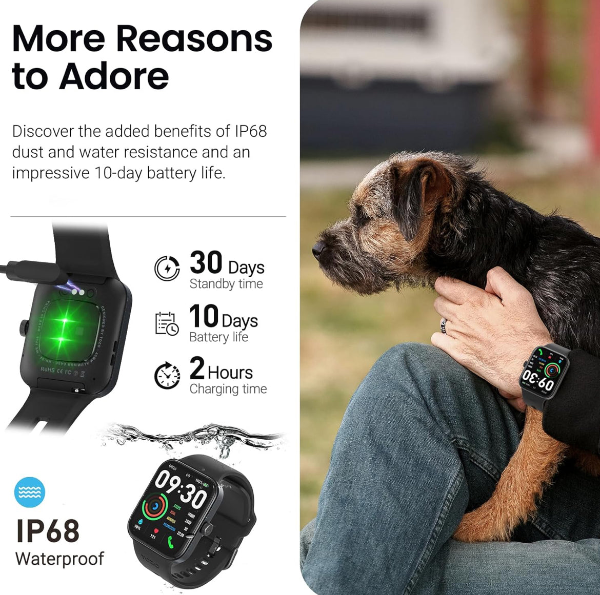 S4 One Smart Watch 1.78" Ultra-Clear Screen Call/Answer Fitness Tracker, Sleep Monitor IP68 Waterproof for iOS 11.0+ Android 9.0+ (Black)