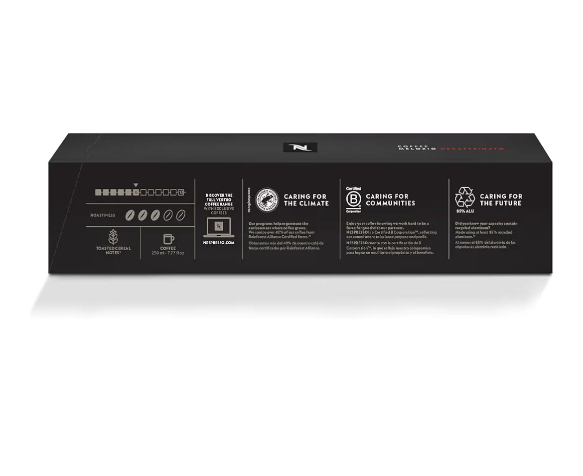 Nespresso Kapsules Vertuo, Melozio Decaffeinato, Medium-geroosterde Espresso - (30 Stuks) Koffiepads Lewer (7.8 oz.)