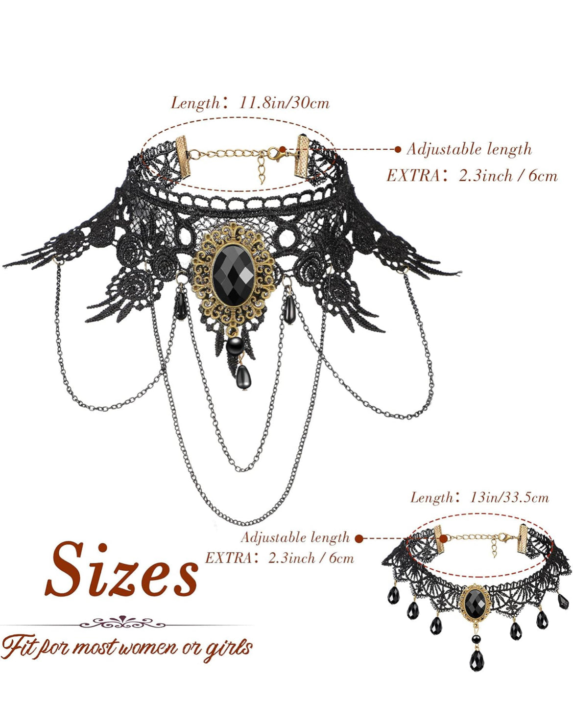 9 Stuks Halloween Sexy Juweliersware Swart Gotiese Kant Choker vir Vroue Dame Victoriaanse Choker Elegante Retro Punk Halssnoere Halsband vir Halloween Partytjie Steampunk Vampier Cosplay Kostuums Troue
