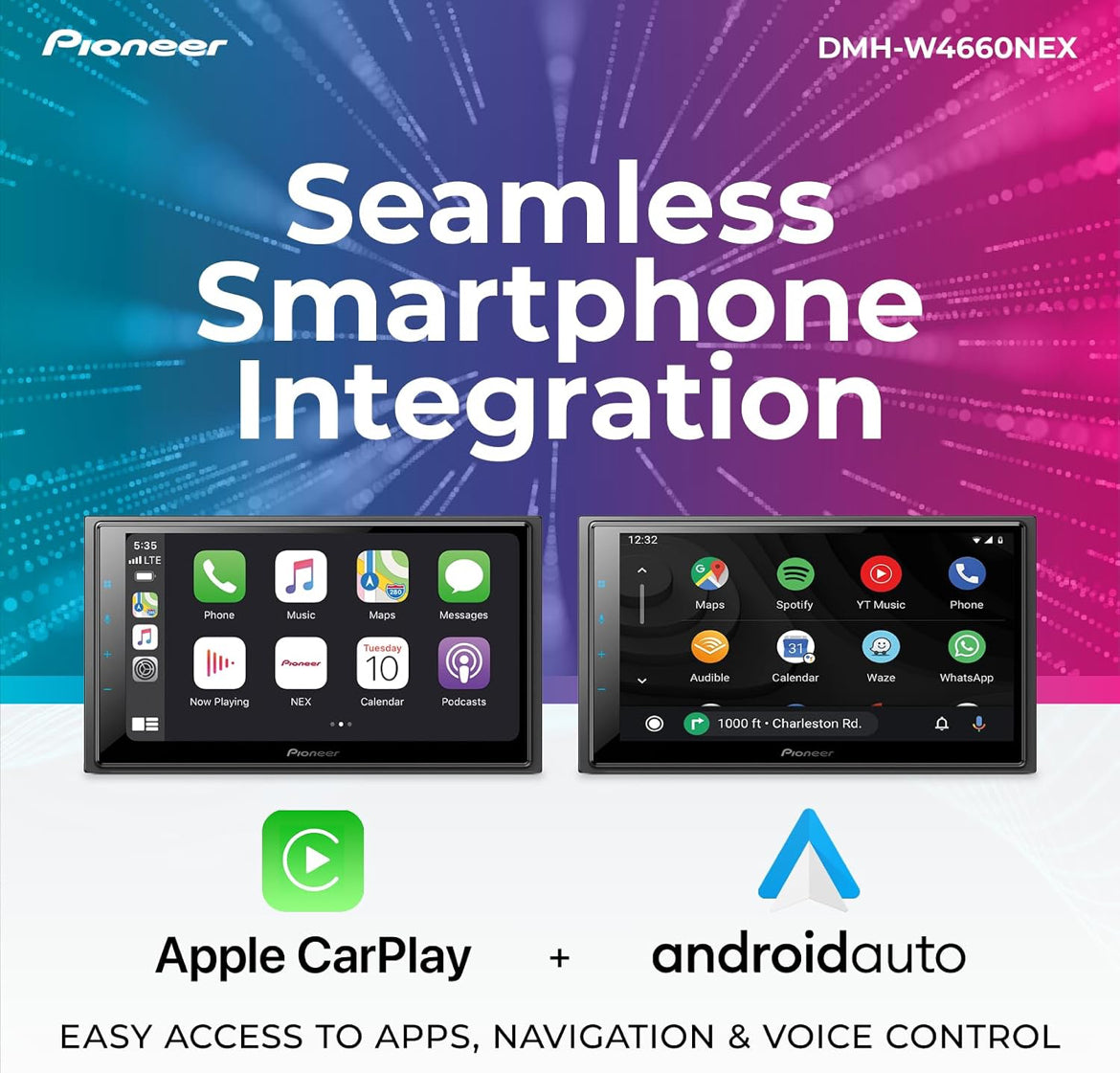 Pioneer 6.8" Capacitive Touchscreen Double Din Car StereoDigital Multimedia Receiver, Wireless CarPlay & Android Auto, Amazon Alexa, Bluetooth, HD Radio, Backup Cam, Hi-Volt RCA
