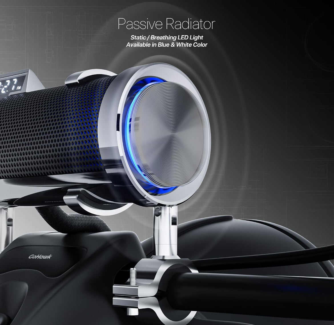 Bluetooth Motorcycle Speakers Waterproof 8-Speaker Radio 600W Aluminum Sound Bar, 4.25" External Speakers, LED light, FM Radio/USB/AUX, Remote Control, Perfect for Harley ATV