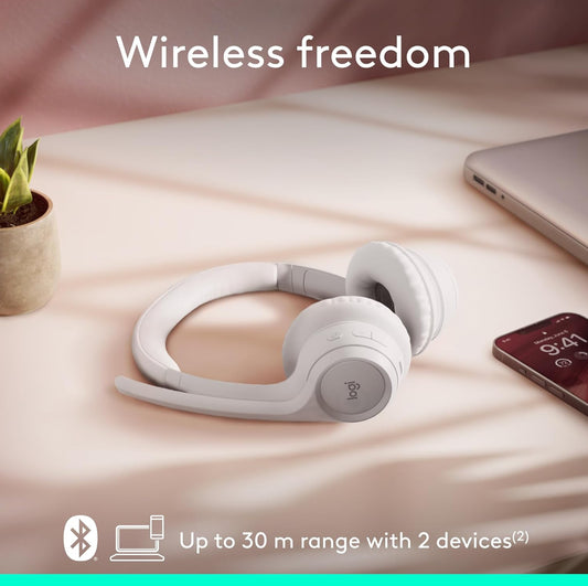 Logitech Zone 300 Draadlose Bluetooth Headset met Geraasonderdrukkende Mikrofoon, Versoenbaar met Windows, Mac, Chrome, Linux, iOS, iPadOS, Android – Off-White