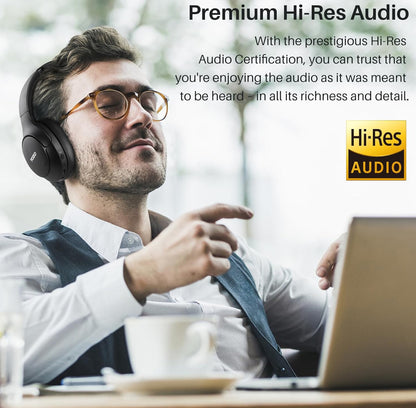 Hybrid Active Noise Cancelling Wireless Over Ear Bluetooth Headset, 60H Playtime, Hi-Res Audio Custom EQ via App Deep Bass - Black