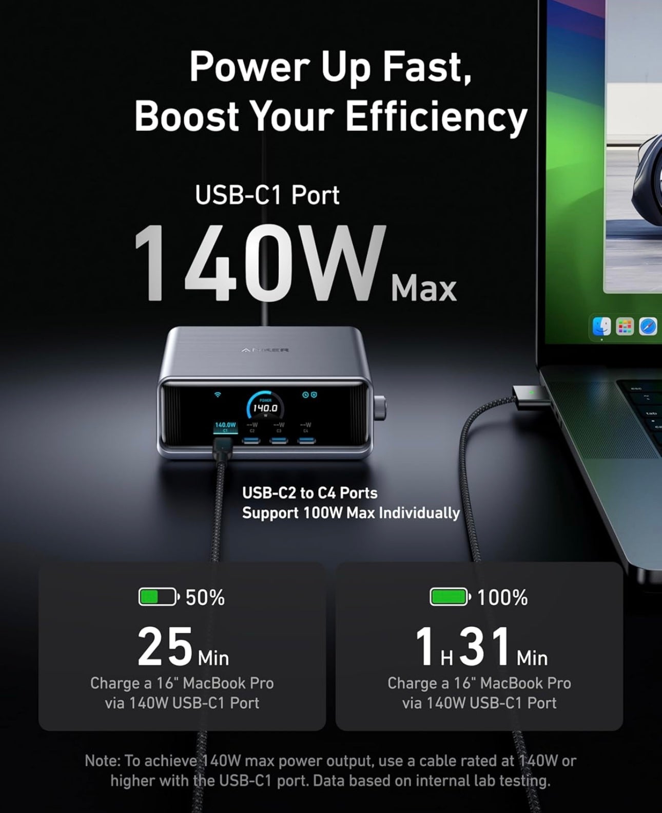 Anker Charger, 250W Prime USB C Charging Station, Ultra-Fast 6-Port, 2.26" LCD Display - (Silver)