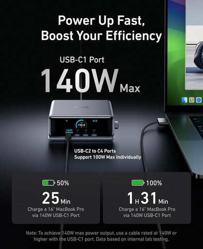 Anker-laaier, 250W Prime USB C-laaistasie, ultra-vinnige 6-poort, 2.26" LCD-skerm - (Silwer)
