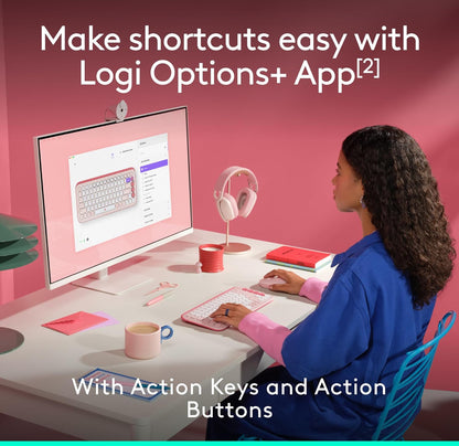 Logitech POP ICON Combo, Bluetooth-sleutelbord-en-muiskombo, Gemaklike Tik, programmeerbare Sleutels en Knoppies, Stil klikke, Maklik-Skakel tot 3 Toestelle - Roose
