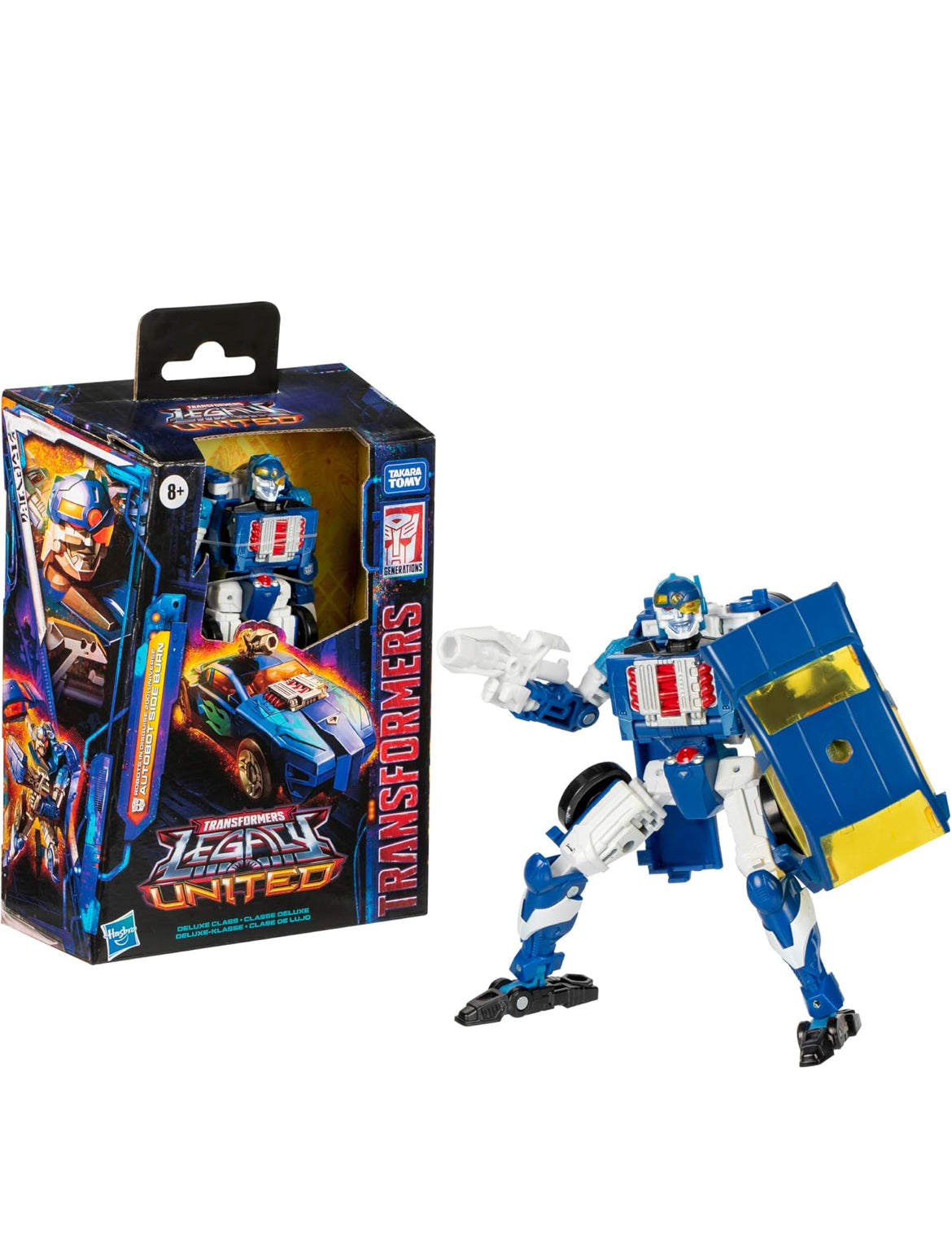 Transformers Legacy United Deluxe Klas Robots in Disguise 2001 Universe Autobot Side Burn, 5.5-duim Omskepbare Aksiefiguur, 8+