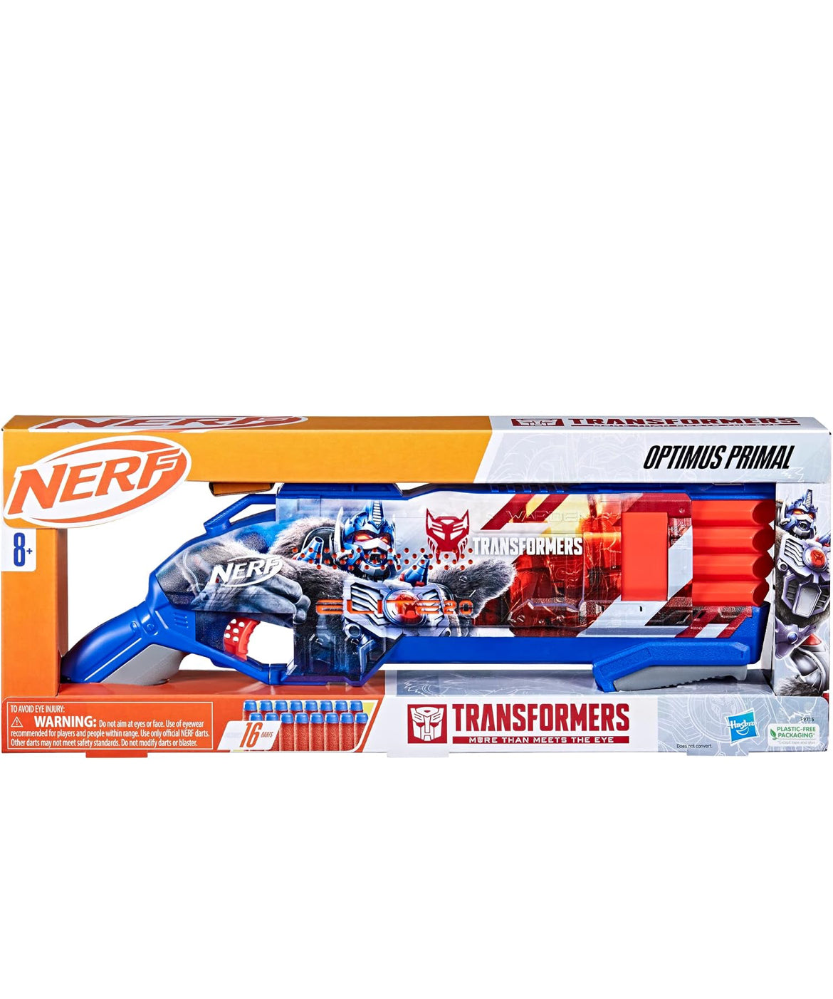 NERF Transformers Optimus Primal Dart Blaster, 16 Nerf Elite Darts, Pump Action, Toy Foam Blasters for 8 Year Old Boys & Girls & Up