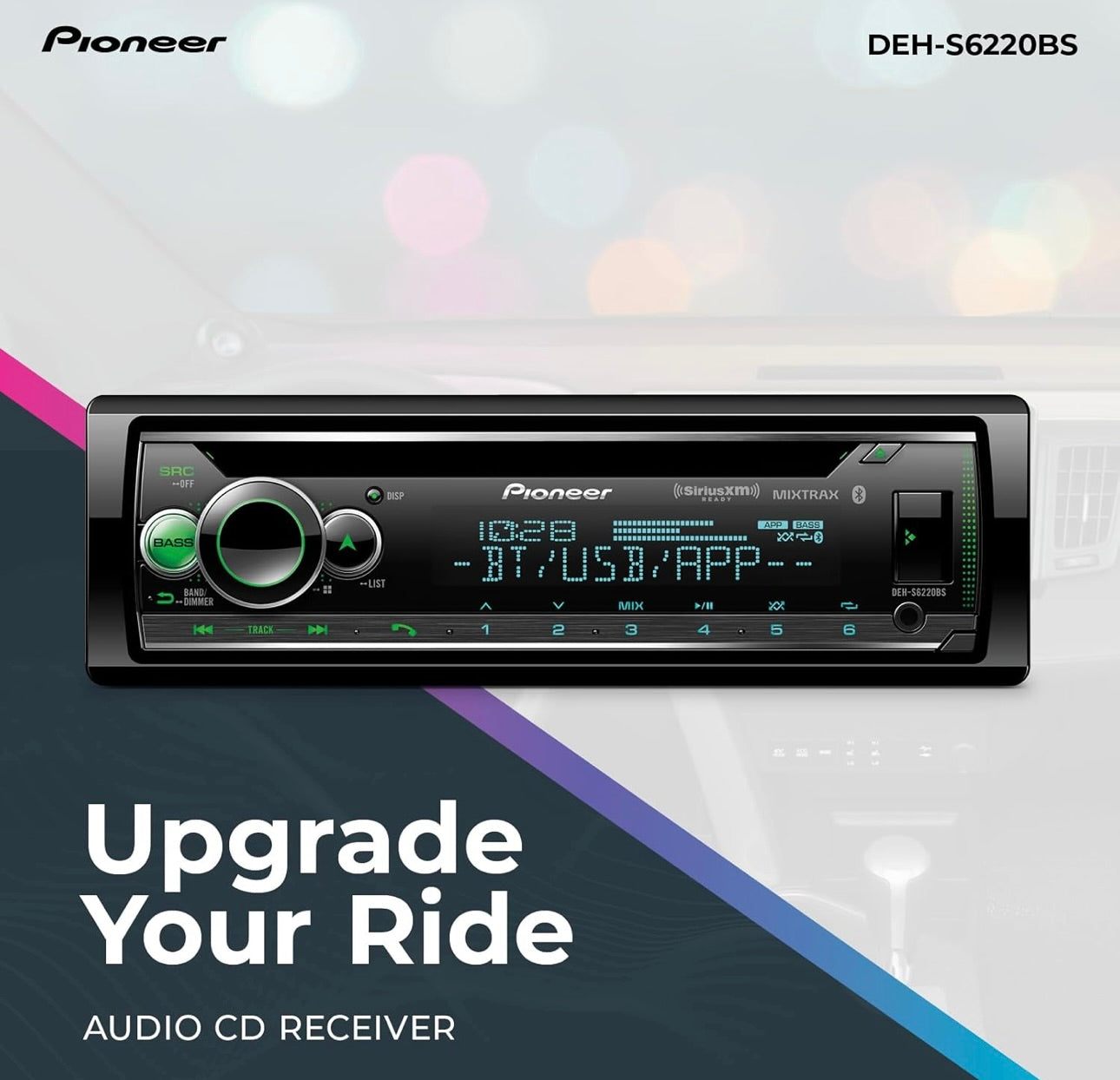 Pioneer DEH-S6220BS Single Din Stereo Receiver Bluetooth CD Player USB/AUX Inputs Apple Android Compatibility Hands-Free Calling