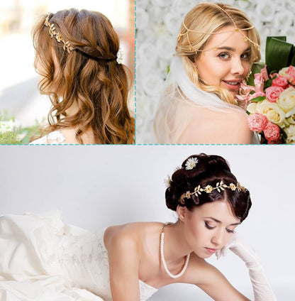 6 Stuks Goue Kopketting Juweliersware Boho Bruidshoofstuk Turkoois Kwassie Hoofbande Boho Haarbykomstighede vir Vroue en Meisies