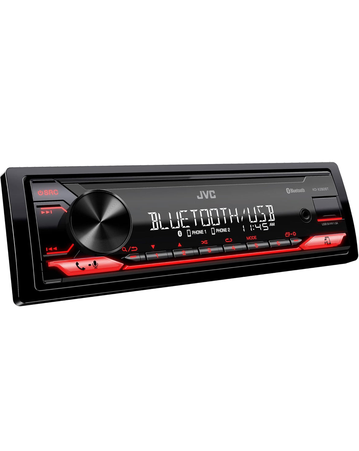 JVC KD-XD28BT Bluetooth Motorradio met USB-poort – AM/FM-radio, MP3-speler, hoëkontras-LCD, 50 Watt, Verwyderbare Voorpaneel – Enkel DIN – 13-band EQ