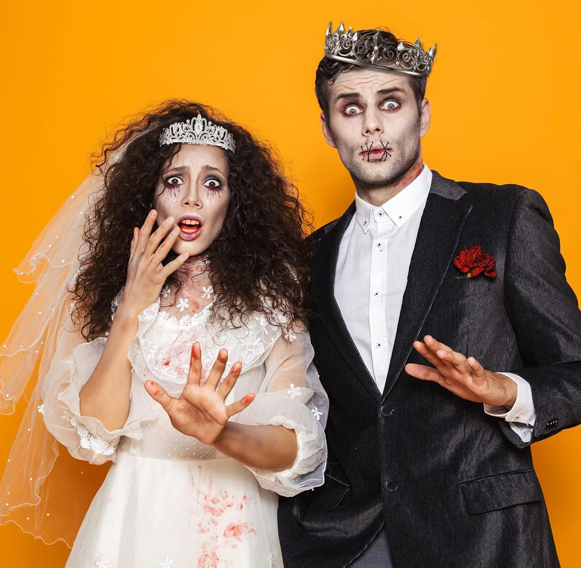 2 Stuks Tuiskeer Koning Kroon Metaal Kristal Koninklike Tiara Kroon vir Mans Vroue Bruidegom Bruid Prinses Trou Halloween