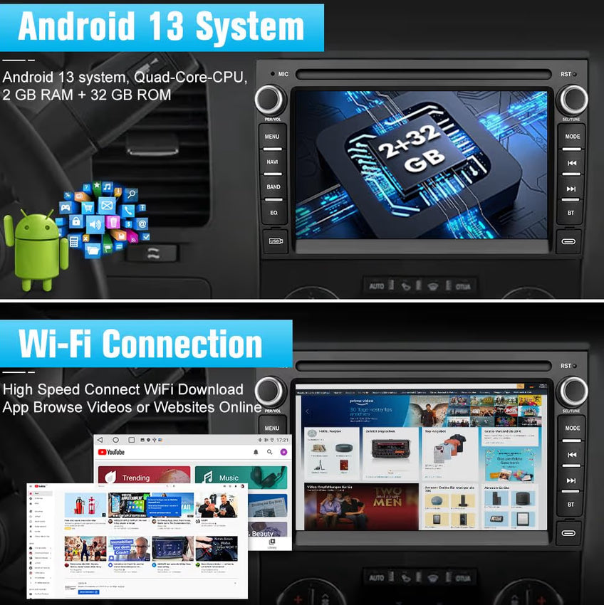 Car Stereo Android GPS Navigation Head Unit w/ CarPlay Android Auto Multimedia -Backup Camera for Chevrolet Silverado GMC Sierra Yukon 2007-2013