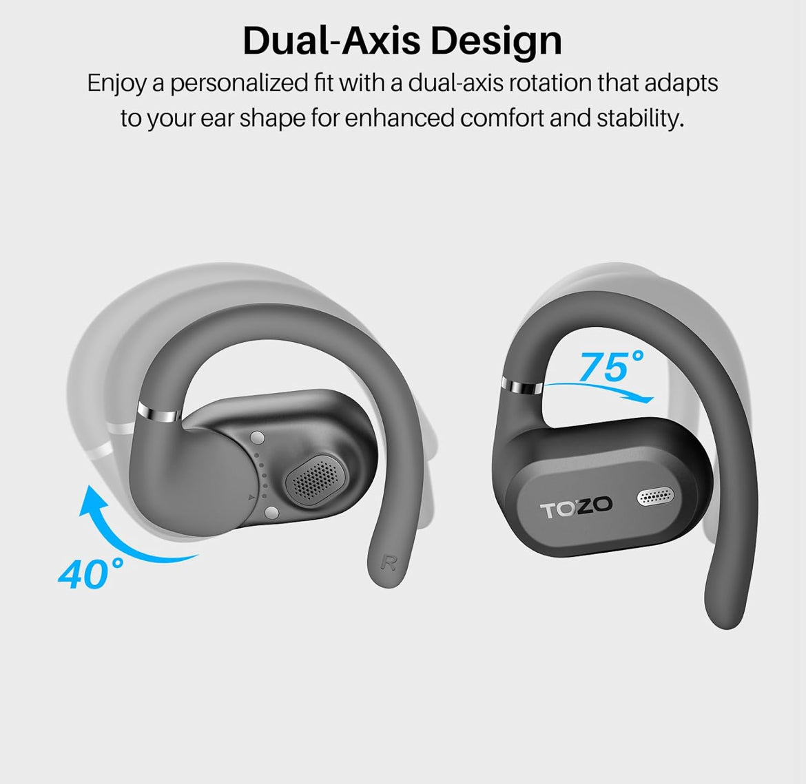 OpenWear Open Ear Headphones, Adjustable Ear Hooks, Ultra Comfort, Bass Bluetooth Headphones 5.4 with Smart Digital Display (Black)