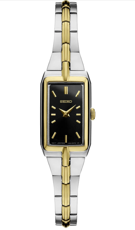 SEIKO Juweel-geïnspireerde Vlekvrye Staal Horlosies met Opvoubare Armband en Krapbestande Hardlex Kristal, 30m Waterbestand - Swart