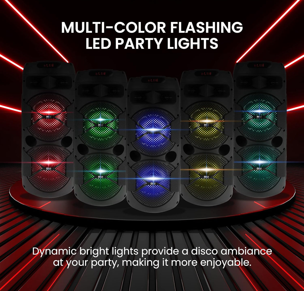 Rechargeable Portable Bluetooth PA Speaker 240W Dual 6.5" Indoor/Outdoor BT Karaoke Audio System-TWS, Party Lights, LED Display, FM/AUX/MP3/USB/SD, 6.5mm in, Carry Handle-Wireless Mic, Remote