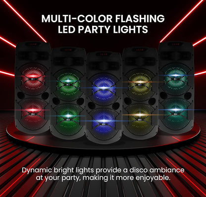 Rechargeable Portable Bluetooth PA Speaker 240W Dual 6.5" Indoor/Outdoor BT Karaoke Audio System-TWS, Party Lights, LED Display, FM/AUX/MP3/USB/SD, 6.5mm in, Carry Handle-Wireless Mic, Remote