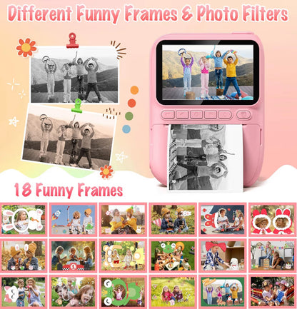 Kitsdruk Kamera 3.0" HD 32MP Kinders 1080P m/ 3 Rolle Drukkerpapier 32GB SD Kaart (Pienk)