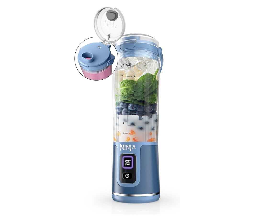 Ninja Blast Portable Blender, Cordless, 18oz. Vessel, Personal Blender BPA Free, Leakproof-Lid and Sip Spout, USB-C Rechargeable, Dishwasher Safe Parts - Denim Blue (BC151ND)