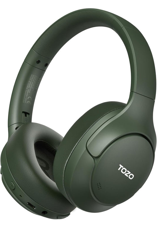 HT3 Hybrid Noise Cancelling Headphones, 90H Battery Life Over Ear Bluetooth 6.0 Foldable Headset, AI Voice Assistant - Green