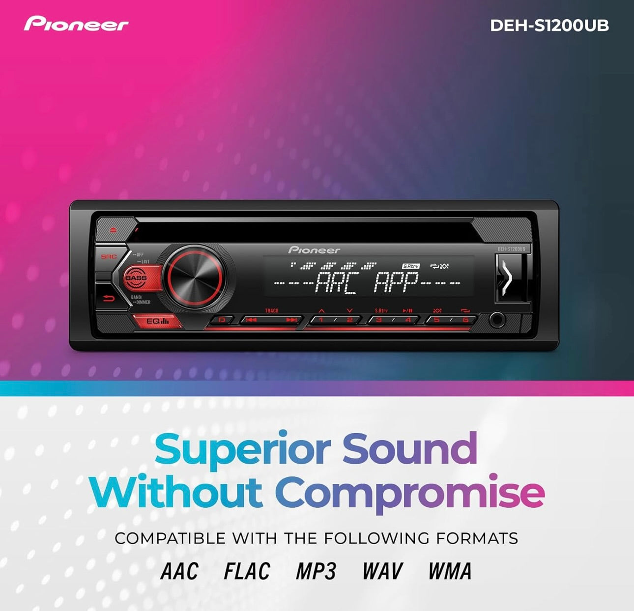 Pioneer DEH-S1200UB Enkel DIN CD-ontvanger met USB/AUX-insette, slegs Android-versoenbaarheid, In-Dash-toestellaai, 2-kanaal voorversterker-uitset