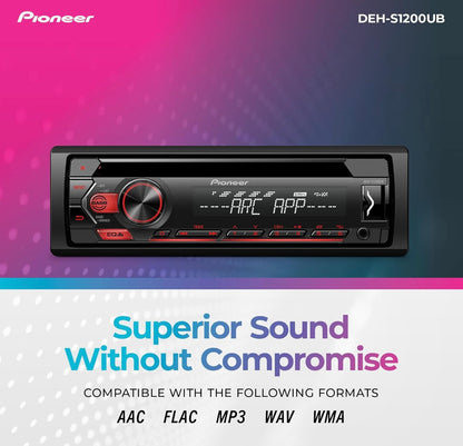 Pioneer DEH-S1200UB Enkel DIN CD-ontvanger met USB/AUX-insette, slegs Android-versoenbaarheid, In-Dash-toestellaai, 2-kanaal voorversterker-uitset