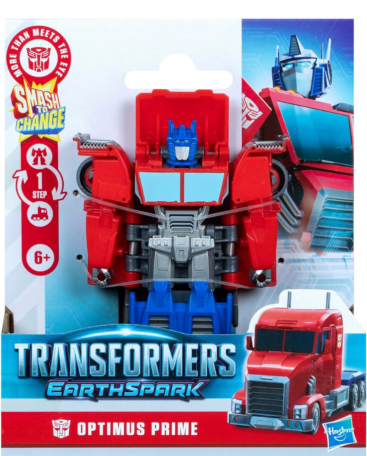 Transformers EarthSpark 1-Step Smash Changers Optimus Prime 4-Inch Action Figure, Robot Toys for Boys and Girls 6 and Up