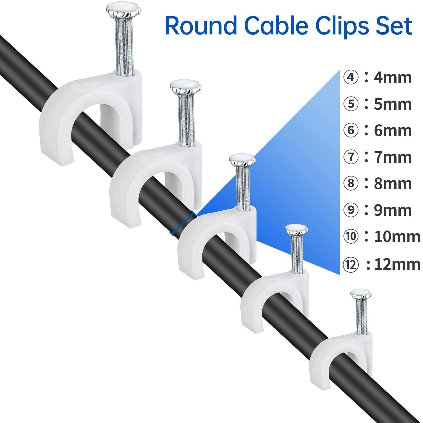 Round White Cable Clips with Steel Nails 6mm/ 0.236inch/ 100PCS For CAT6, CAT7.