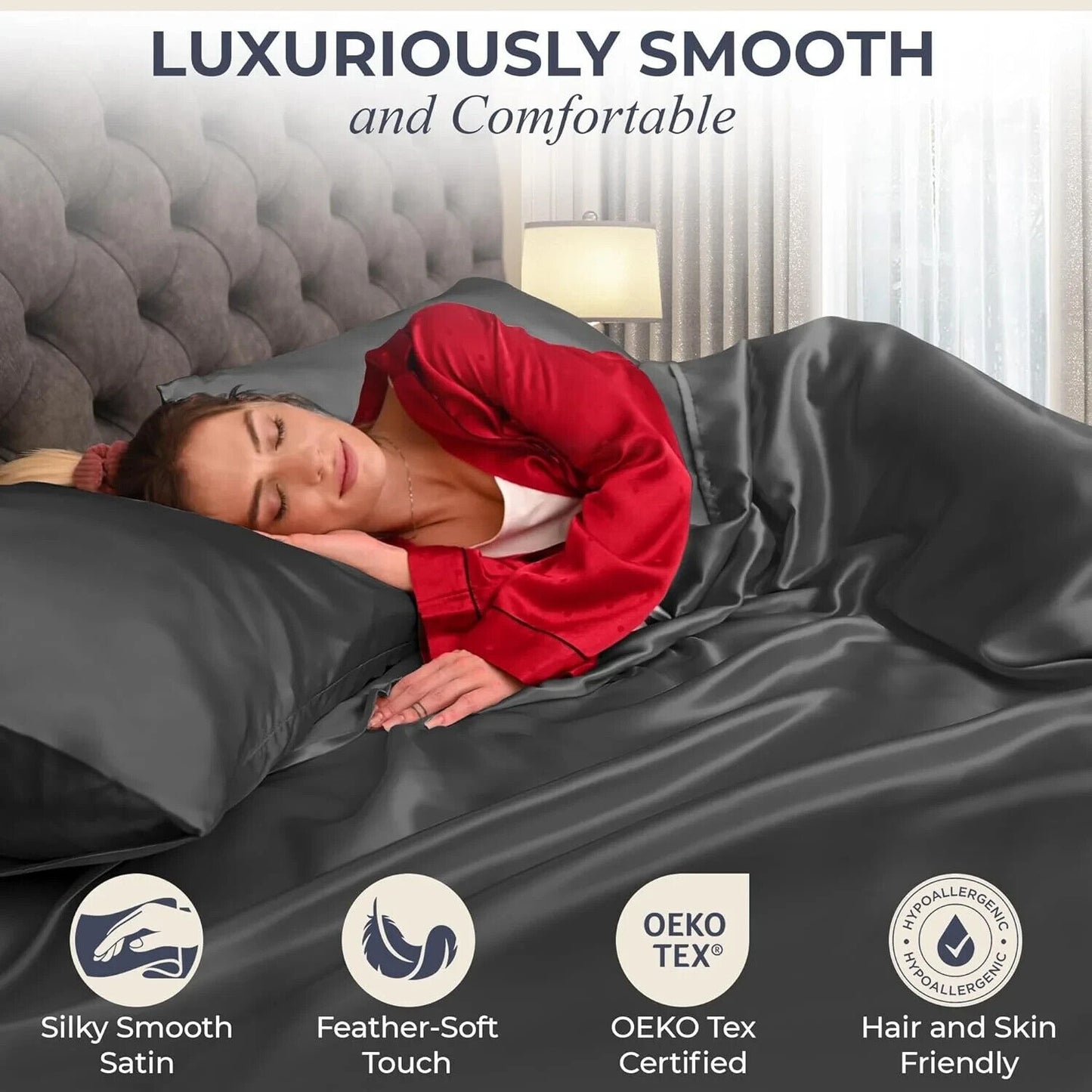 Satin Lakens Hotel Luukse Syagtige Bed Ekstra Sag 1800 Mikrovesel - KONINGGROOTTE