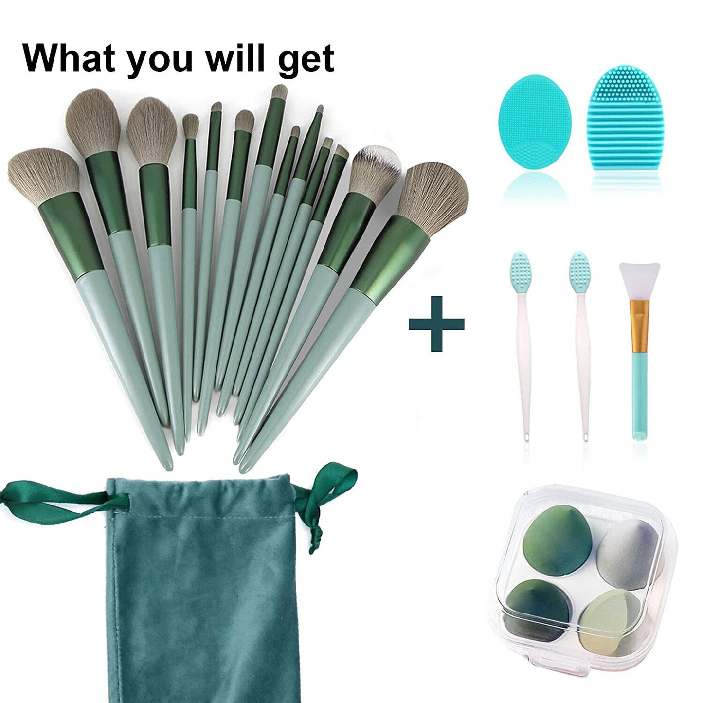 22 PIECE SET Make up KIT Green Makeup Brushes Foundation Brush Eyeshadow Brush