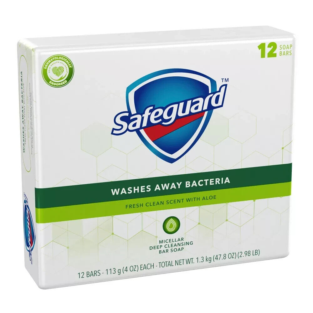Safeguard Antibacterial Soap, White with Aloe, 4 oz bars, 24 PC SOAP BARS